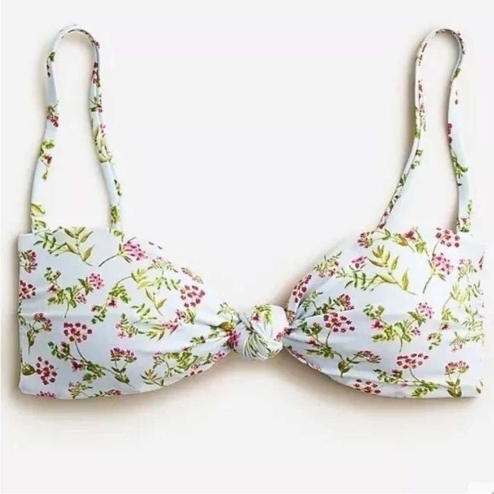 J.Crew Womens Knot Bandeau Bikini Swim Top Cloud Meadow Floral Blue Size 2X
